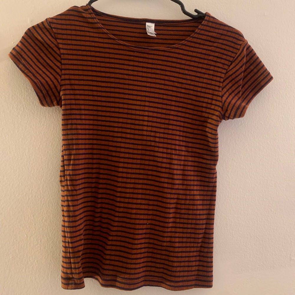 orange and navy striped tee - american apparel